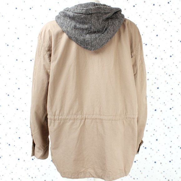 Grey Jersey Hooded Military Utility Jacket Khaki - Picture 7 of 7